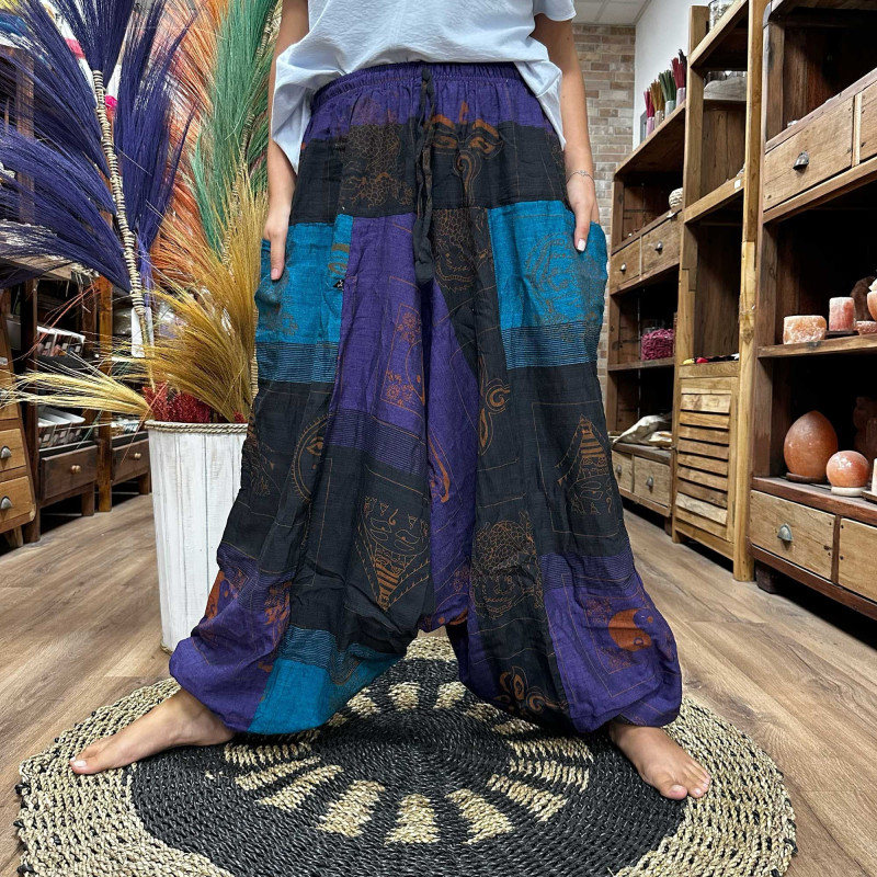 Pantalon de yoga et de festival - Imprimé Aladdin Himalaya sur violet