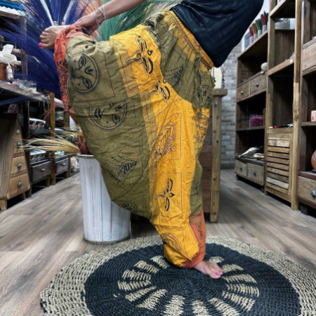 Pantalon de yoga et de festival - Imprimé Aladdin Himalaya sur orange