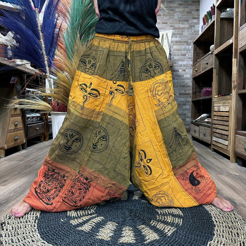 Pantalon de yoga et de festival - Imprimé Aladdin Himalaya sur orange