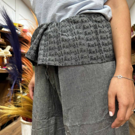 Pantalon de yoga et de festival - Mantra mandala pêcheur thaïlandais sur fond gris