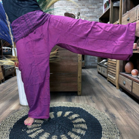Pantalon de yoga et de festival - Mantra mandala du pêcheur thaïlandais sur violet
