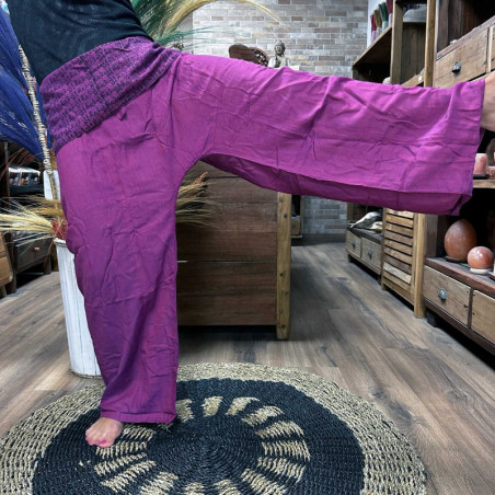 Pantalon de yoga et de festival - Mantra mandala du pêcheur thaïlandais sur violet