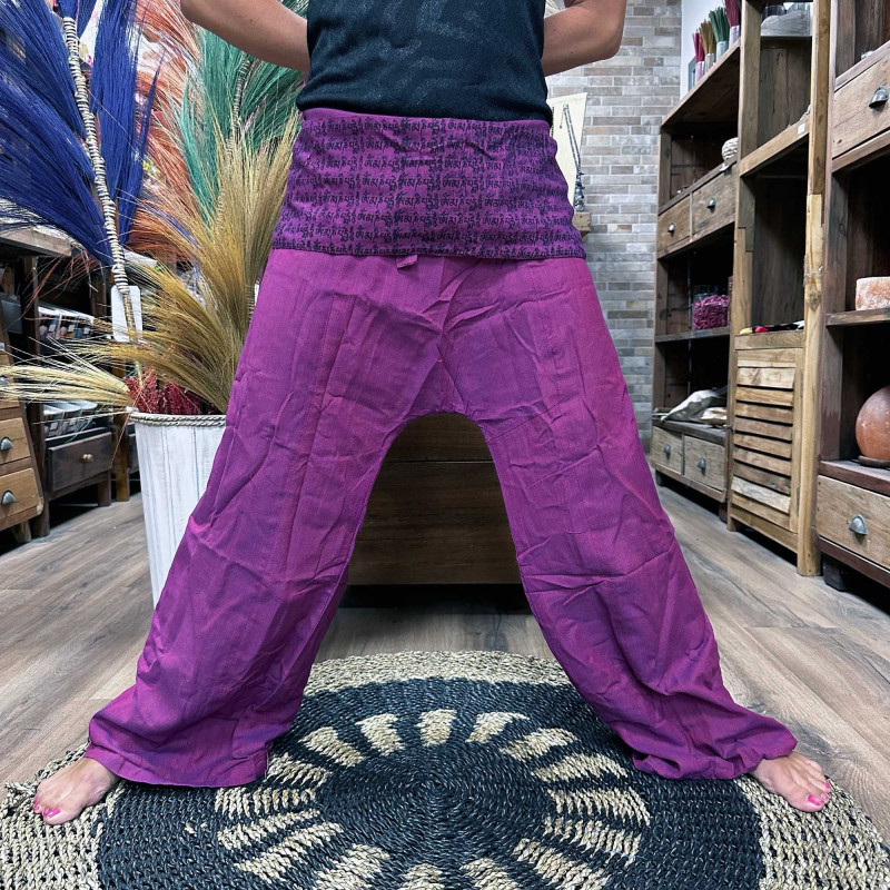 Pantalon de yoga et de festival - Mantra mandala du pêcheur thaïlandais sur violet