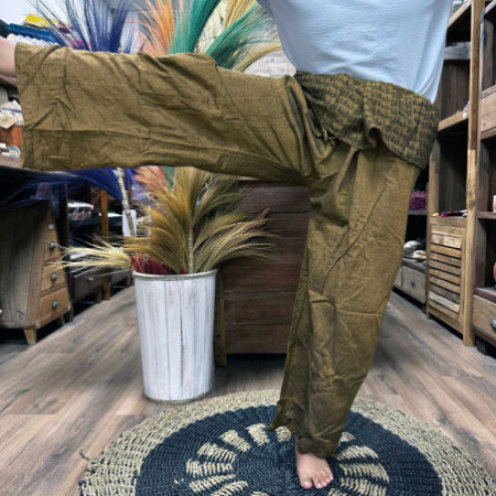 Pantalon de yoga et de festival - Mantra mandala du pêcheur thaïlandais sur orange