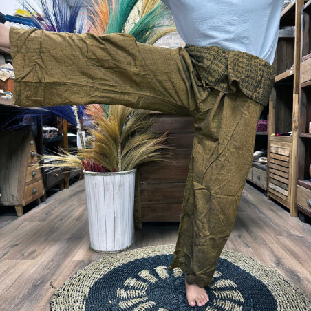 Pantalon de yoga et de festival - Mantra mandala du pêcheur thaïlandais sur orange