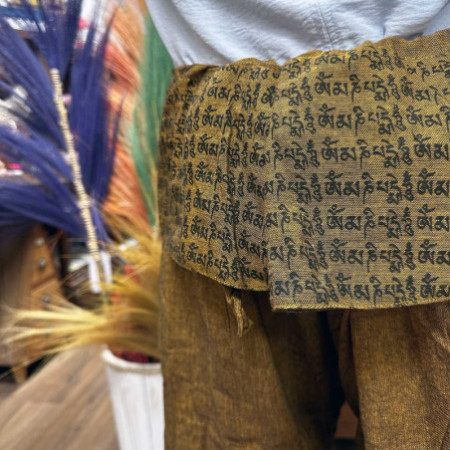 Pantalon de yoga et de festival - Mantra mandala du pêcheur thaïlandais sur orange