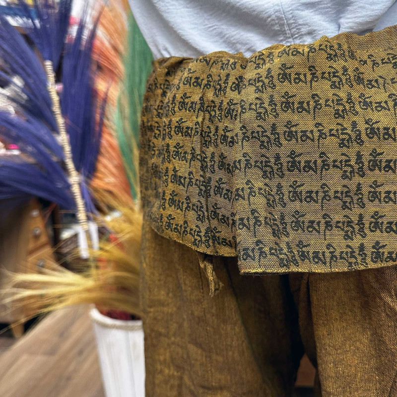 Pantalon de yoga et de festival - Mantra mandala du pêcheur thaïlandais sur orange