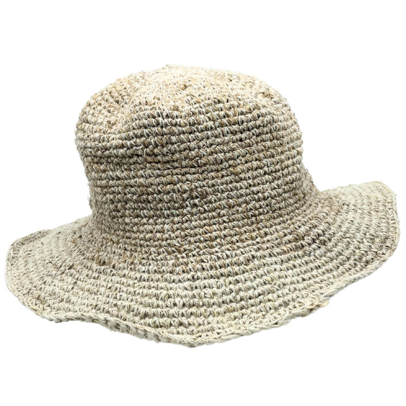 Chapeau bohème tricoté à la main en chanvre et coton - Naturel