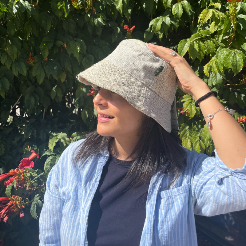 Chapeau de festival bohème en chanvre et coton rapiécés - Naturel