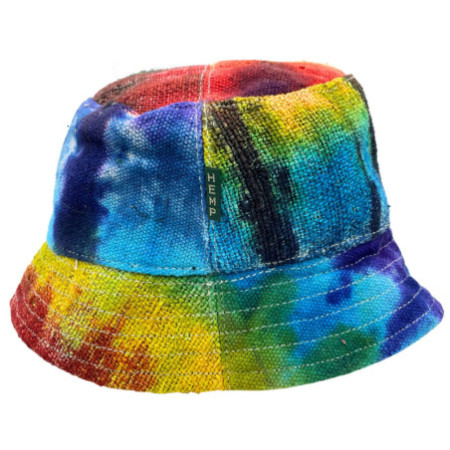 Chapeau de festival bohème en chanvre et coton rapiécés - Tiedye