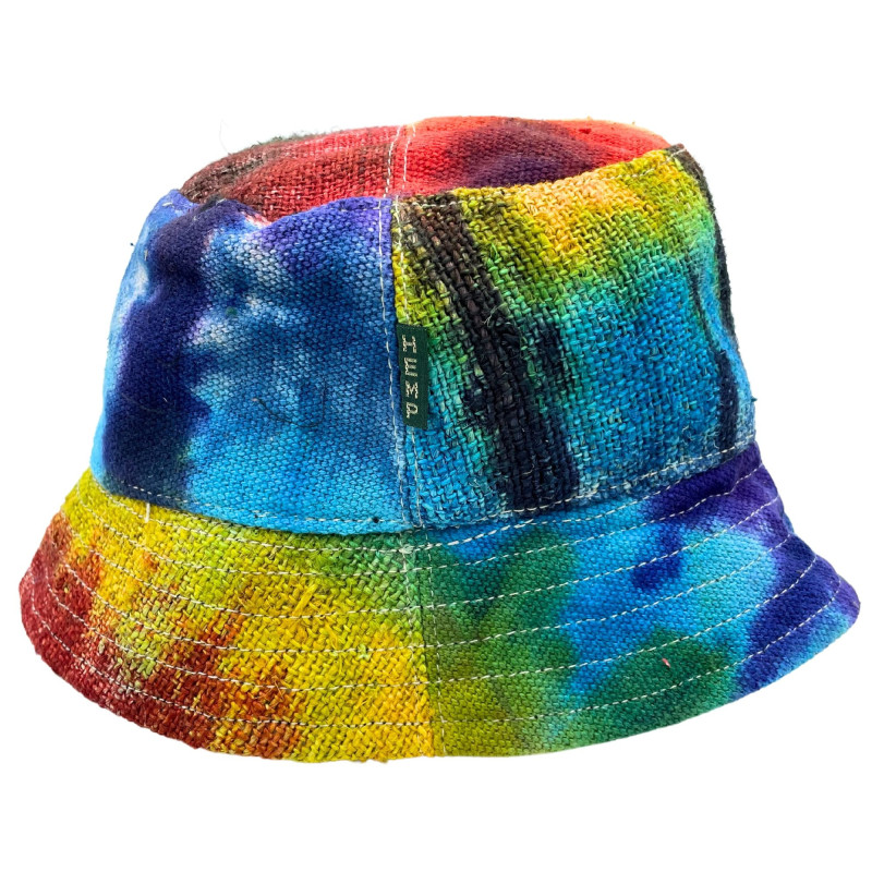 Chapeau de festival bohème en chanvre et coton rapiécés - Tiedye