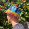 Chapeau de festival bohème en chanvre et coton rapiécés - Tiedye