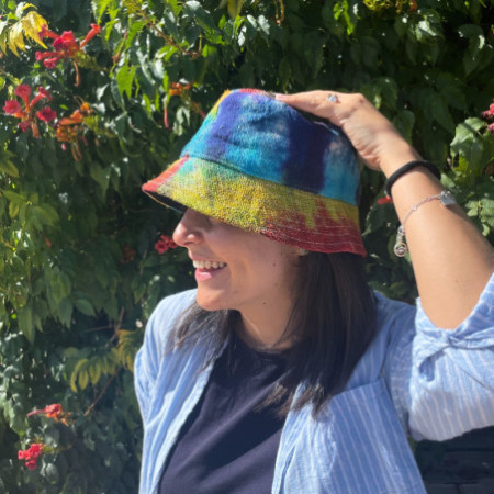 Chapeau de festival bohème en chanvre et coton rapiécés - Tiedye