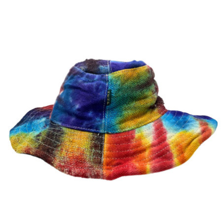 Chapeau de festival bohème en chanvre et coton rapiécé et câblé - Tiedye