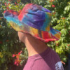 Chapeau de festival bohème en chanvre et coton rapiécé et câblé - Tiedye