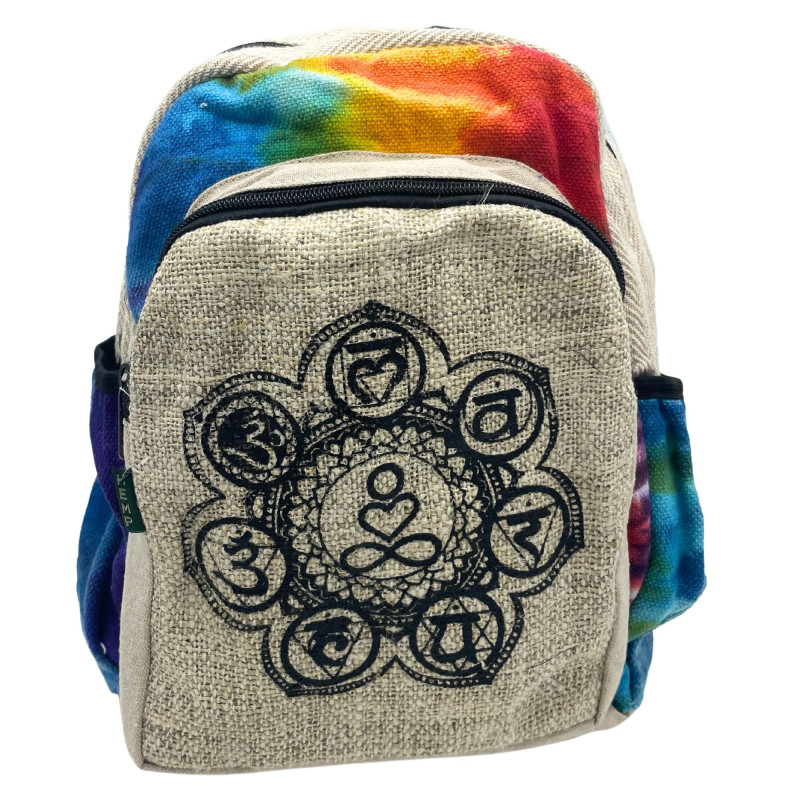 Sac à dos moyen en chanvre Tiedye - 7 chakras