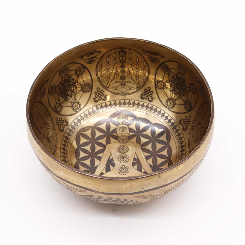 Bol de guérison tibétain gravé - 16 cm - 7 chakras