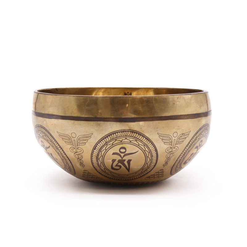 Bol de guérison tibétain gravé - 16 cm - Bouddha de l'arbre Bodhi