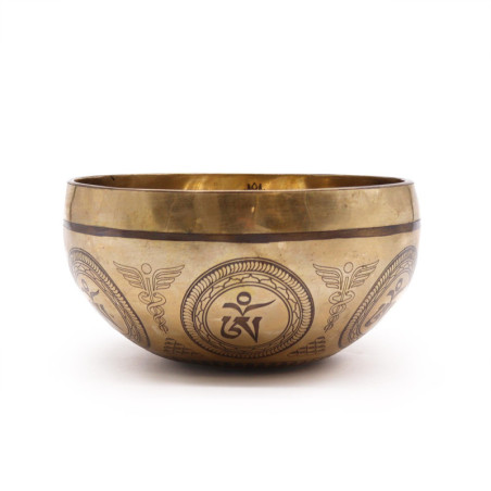 Bol de guérison tibétain gravé - 16 cm - Bouddha de l'arbre Bodhi