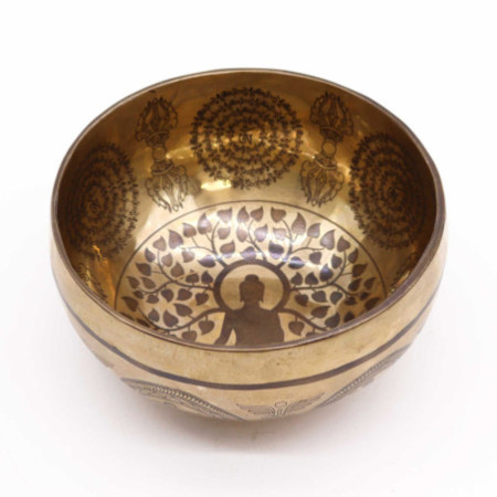 Bol de guérison tibétain gravé - 16 cm - Bouddha de l'arbre Bodhi
