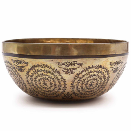 Bol de guérison tibétain gravé - 21 cm - Om et Bouddha