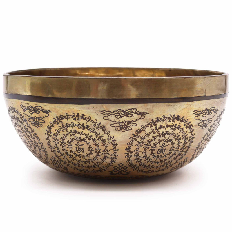Bol de guérison tibétain gravé - 21 cm - Om et Bouddha