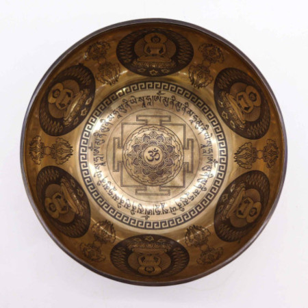Bol de guérison tibétain gravé - 21 cm - Om et Bouddha