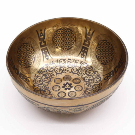 Bol de guérison tibétain gravé - 21 cm - 7 chakras et fleur de vie