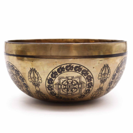 Bol de guérison tibétain gravé - 21 cm - 5 Bouddhas