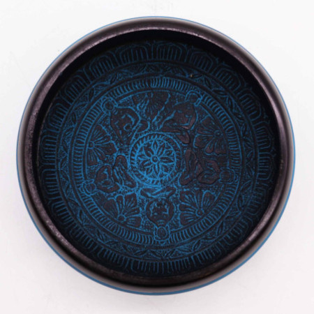Bol chantant en poudre de terre - Mantra bleu Cinq Bouddhas - 16 cm