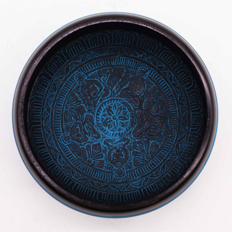 Bol chantant en poudre de terre - Mantra bleu Cinq Bouddhas - 16 cm