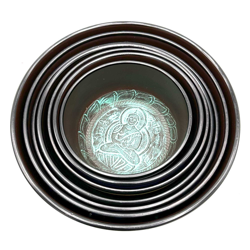 Grand ensemble de sept bols chantants Chakra (19,5-35 cm)