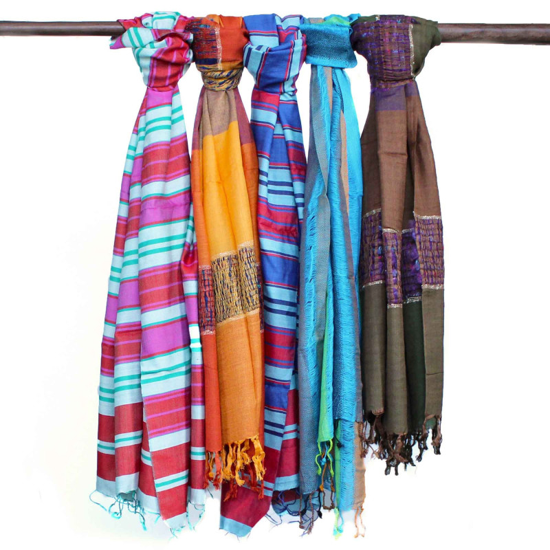Grands foulards indiens bohèmes - 75 x 180 cm - Bleus aléatoires