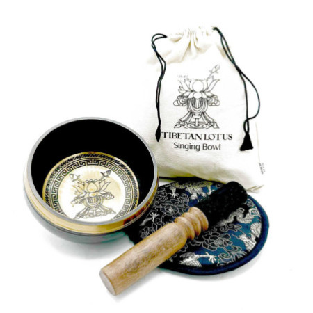 Coffret cadeau de bols chantants gravés à la main - 14 cm - Fleur de lotus
