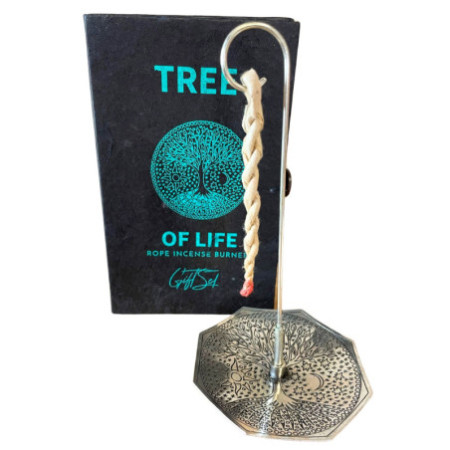 Ensemble porte-encens en corde et support plaqué argent - Arbre de vie