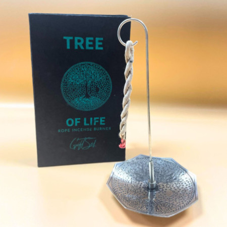 Ensemble porte-encens en corde et support plaqué argent - Arbre de vie