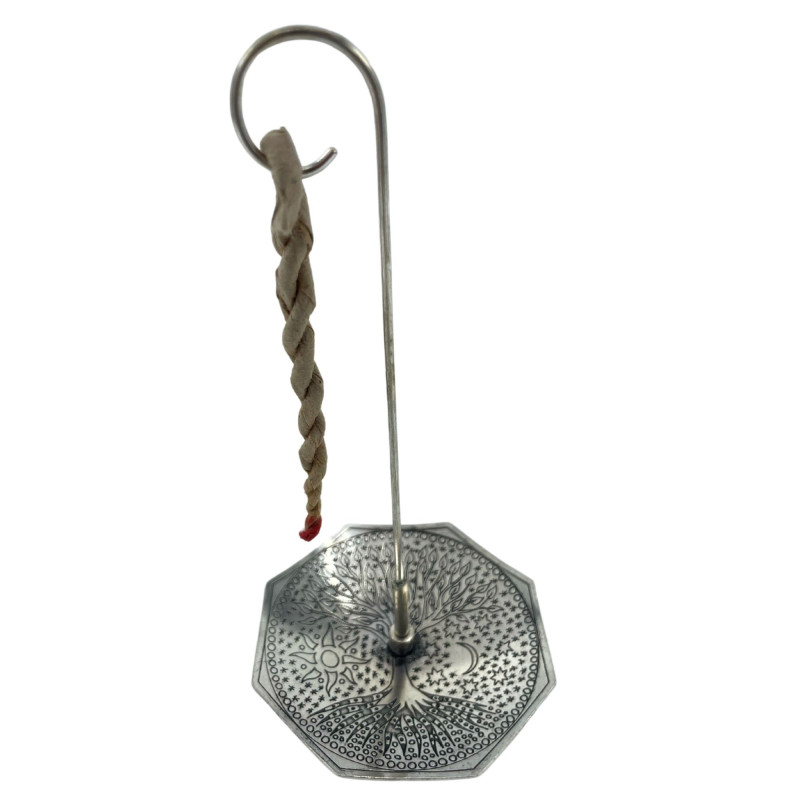 Ensemble porte-encens en corde et support plaqué argent - Arbre de vie
