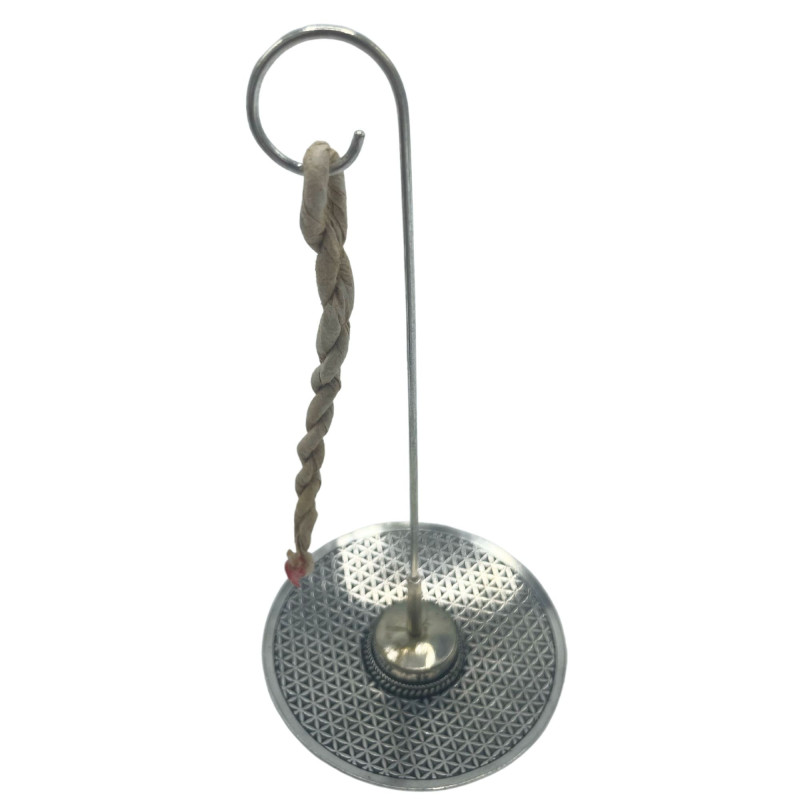 Ensemble porte-encens en corde et support plaqué argent - Fleur de vie