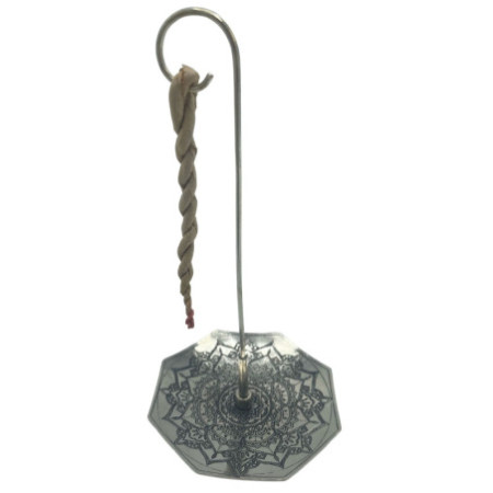 Ensemble porte-encens en corde et support plaqué argent - Fleur de mandala