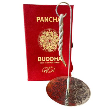 Ensemble porte-encens en corde et support plaqué argent - Pancha Buddha