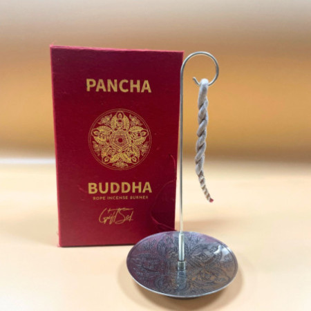 Ensemble porte-encens en corde et support plaqué argent - Pancha Buddha