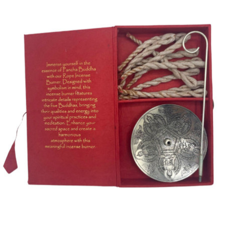 Ensemble porte-encens en corde et support plaqué argent - Pancha Buddha