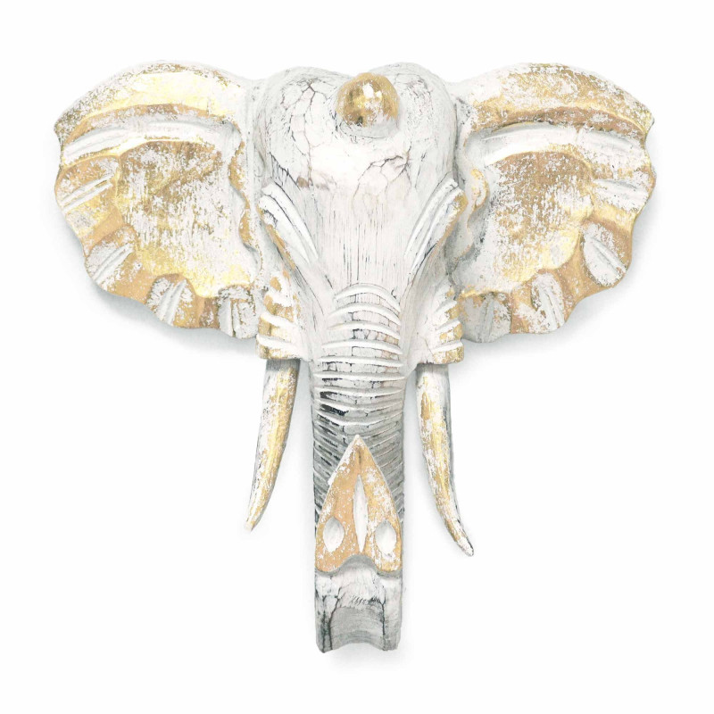 Grande tête d'éléphant - Or et blanc