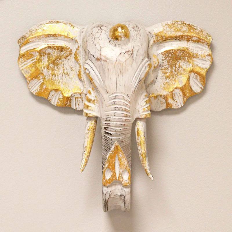 Grande tête d'éléphant - Or et blanc