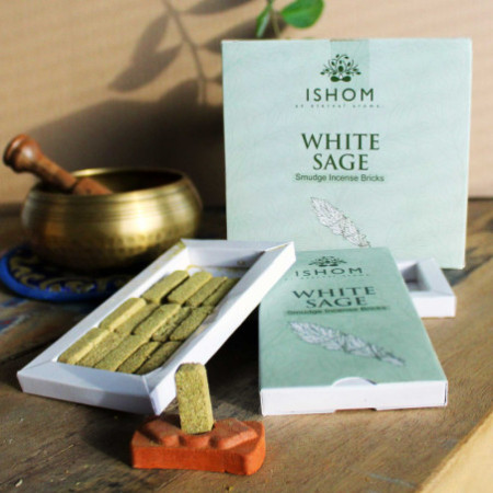 Lot de 15 briques d'encens naturel et brûleur - Sauge blanche