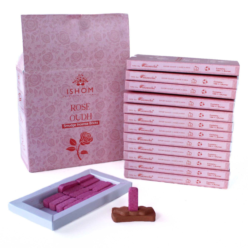 Lot de 15 briques d'encens naturelles et brûleur - Bois de rose