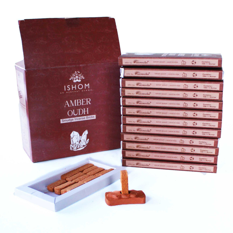 Lot de 15 briques d'encens naturel et brûleur - Bois d'ambre