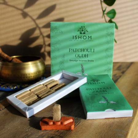 Lot de 15 briques d'encens naturel et brûleur - Bois de patchouli