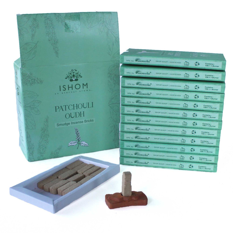 Lot de 15 briques d'encens naturel et brûleur - Bois de patchouli