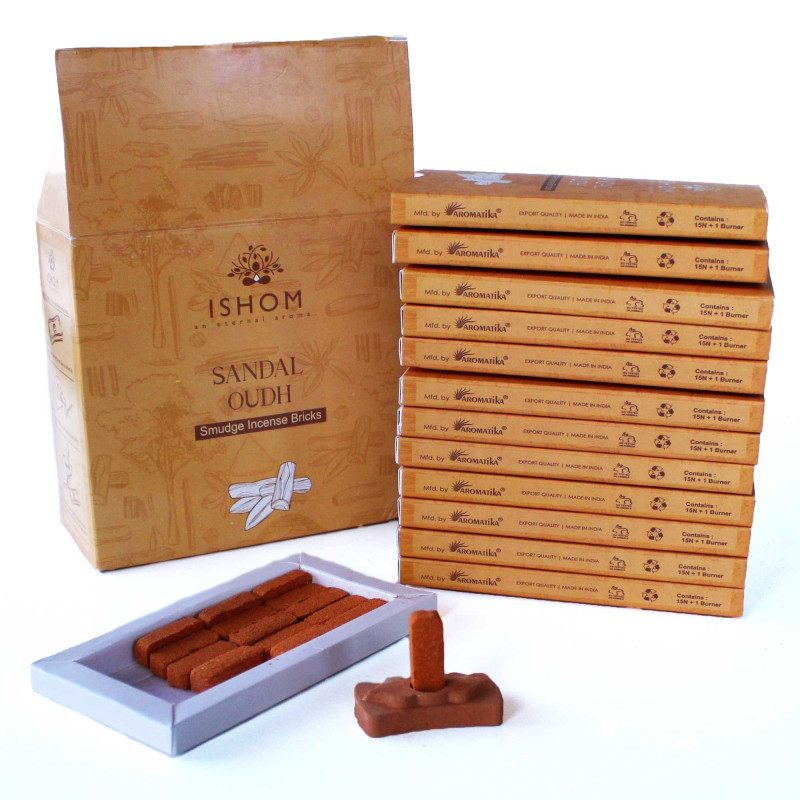 Lot de 15 briques d'encens naturel et brûleur - Bois de santal